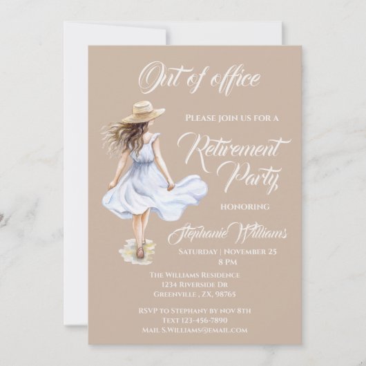 Uit Kantoor Vrouwen Pensioen Partij Waterverf Kaart (Voorkant)