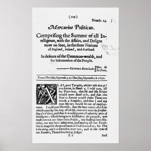uit "Mercurius Politicus" Poster (Voorkant)