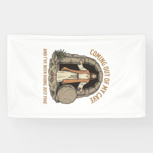 Uit mijn grot komend Funny Christelijk Vintage T-s Spandoek