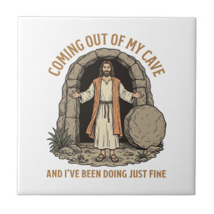 Uit mijn grot komend Funny Christelijk Vintage T-s Tegeltje