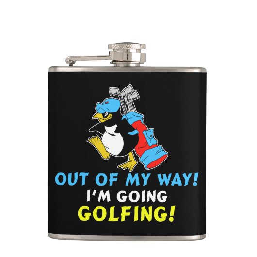 Uit mijn weg ga ik naar de Golfende Golfer Heupfles (Voorkant)