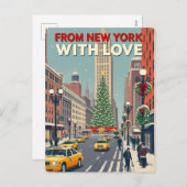 Uit New York met liefde  retro kerst Feestdagenkaart (Voorkant / Achterkant)
