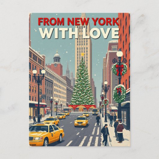Uit New York met liefde  retro kerst Feestdagenkaart (Voorkant)