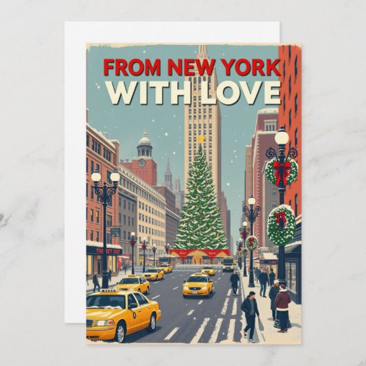 Uit New York met liefde  retro kerst Feestdagenkaart (Voorkant / Achterkant)