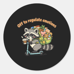 Uit om emoties te reguleren Grappige wasbeer scoot Ronde Sticker