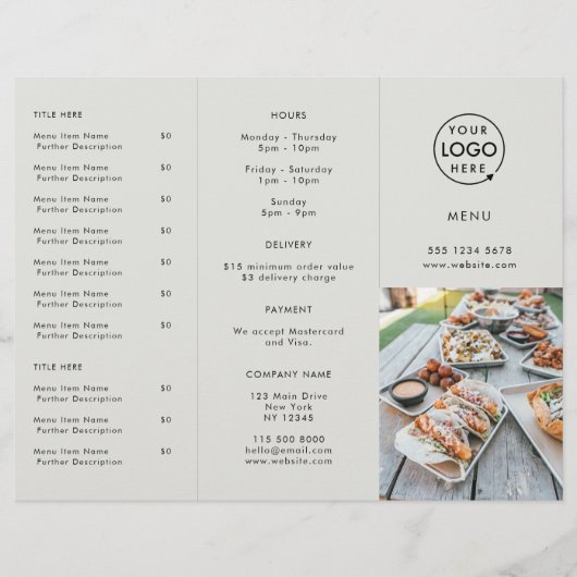 Uit | Restaurant Gray Logo Foto Menu (Voorkant)