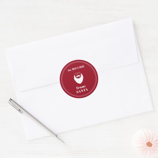 uit Santa Custom Kind's Naam Kerstcadeau Ronde Sticker (Envelop)