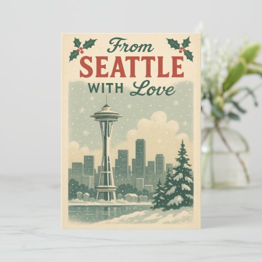  uit Seattle met liefde voor kerst Feestdagenkaart (Staand voorkant)