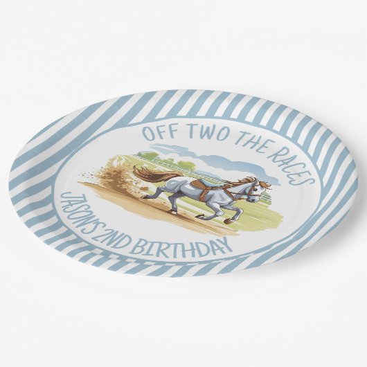Uit twee races de ruiterpartij gedrukt papieren bordje (Gekanteld)