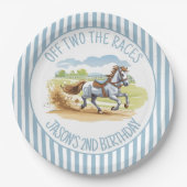 Uit twee races de ruiterpartij gedrukt papieren bordje (Voorkant)