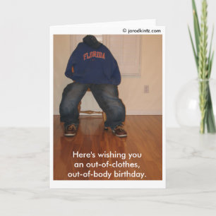 Uit-van-kleren, uit-van-lichaamsverjaardag kaart