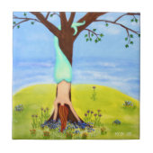 "Uit water" Zeemeerminnende kunst Tegeltje (Voorkant)