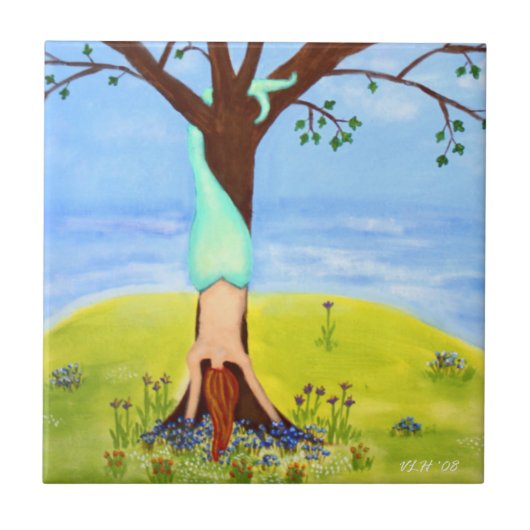 "Uit water" Zeemeerminnende kunst Tegeltje (Voorkant)