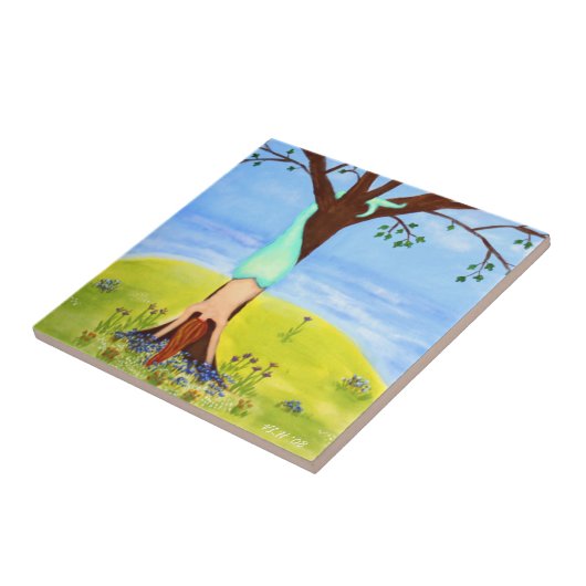 "Uit water" Zeemeerminnende kunst Tegeltje (Zijkant)