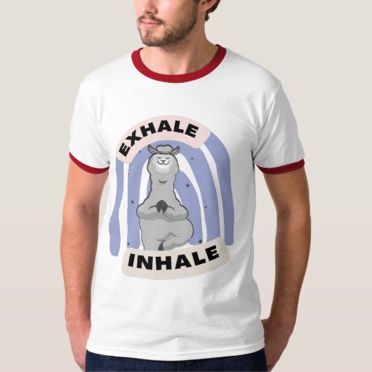 Uitademen Inhaleren Llama Yoga grappig T-shirt (Voorkant)