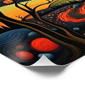 Uitbarstende vulkaan bij nacht 5 perfect poster (Hoek)