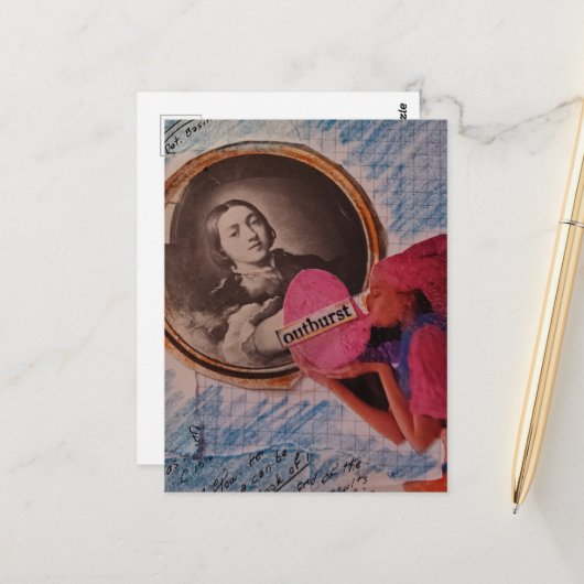 Uitbarsting Mixed Media Collage Briefkaart (Voorkant / Achterkant in situ)
