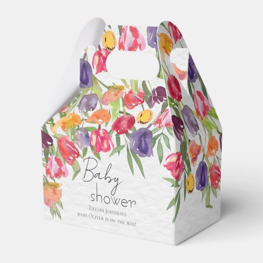 Uitbarsting van kleuren Tulpen en groen Baby showe Bedankdoosjes (Achterkant)