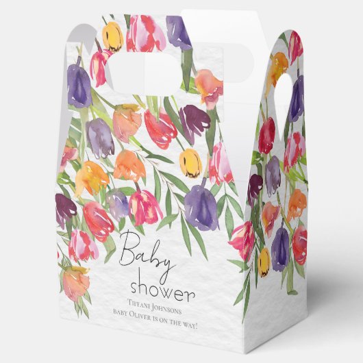 Uitbarsting van kleuren Tulpen en groen Baby showe Bedankdoosjes (Geopend)