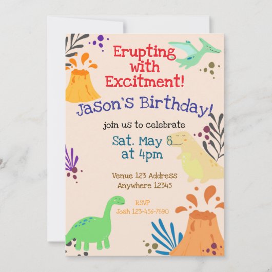 Uitbarsting van Opwinding Dinosaurus Vulkan Verjaa Kaart (Voorkant)