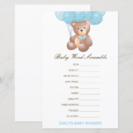 Uitbewerkbare Baby Word-scramble met antwoord (Voorkant / Achterkant)