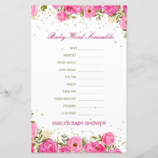 Uitbewerkbare Baby Word-scramble met antwoord (Voorkant)