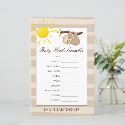 Uitbewerkbare Baby Word-scramble met antwoord (Staand voorkant)