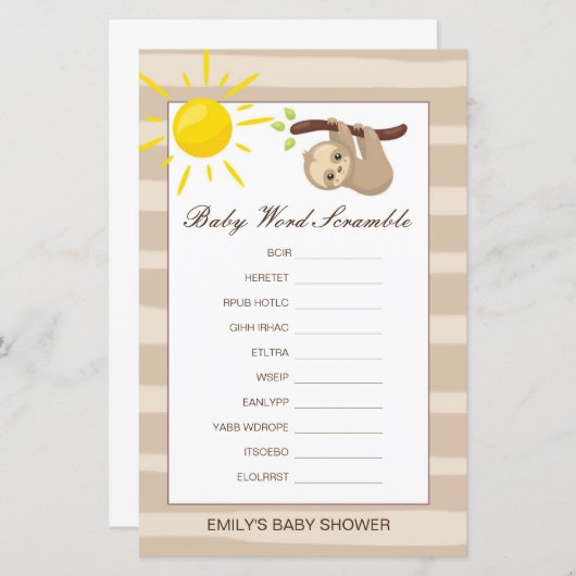 Uitbewerkbare Baby Word-scramble met antwoord (Voorkant / Achterkant)