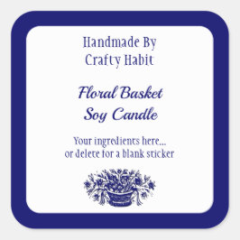 Uitbewerkbare blauwe witte  bloemen vierkante labe sticker