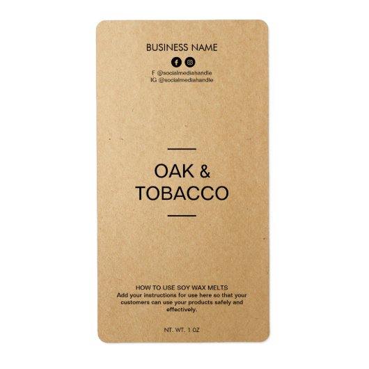 Uitbewerkbare Kraft Paper Soy Wax Melt Labels (Voorkant)