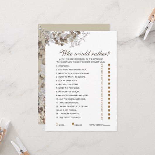 Uitbewerkbare vragen Rustige Vrijgezellenfeest gam Kaart (Voorkant / Achterkant in situ)