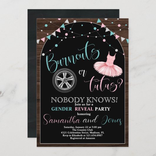 Uitbranders of Tutus Geslacht Onthulling Feestje Kaart (Voorkant / Achterkant)