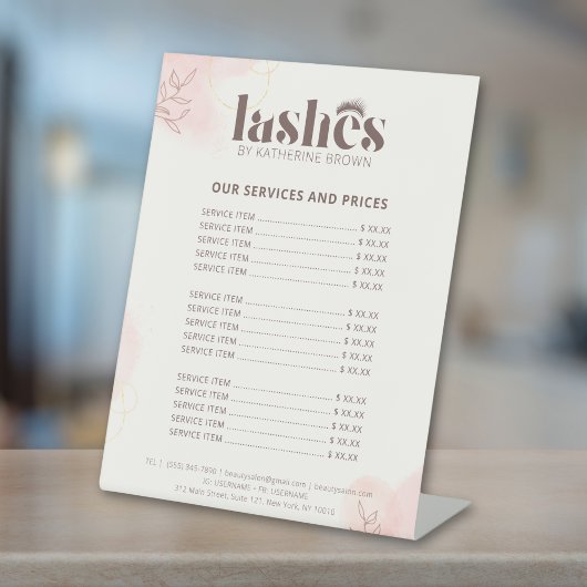 Uitbreidingsservices voor wimperextensie voor laat reclamebord met voetstuk
