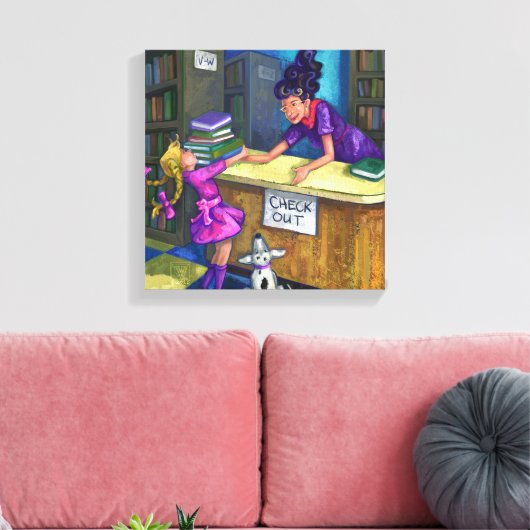 Uitchecken bibliotheek canvas afdruk (Insitu (Woonkamer))