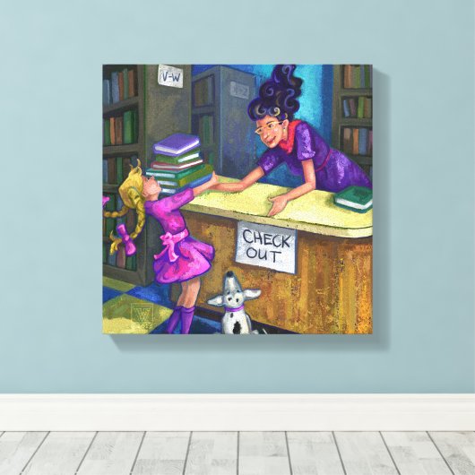 Uitchecken bibliotheek canvas afdruk (Insitu (Houten vloer))