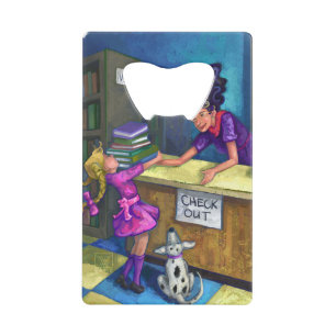 Uitchecken bibliotheek creditkaart flessenopener