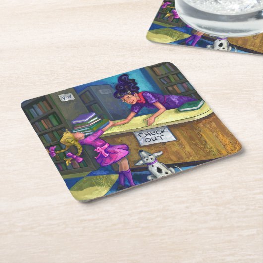 Uitchecken bibliotheek kartonnen onderzetters (Schuin)