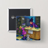 Uitchecken bibliotheek vierkante button 5,1 cm (Voorkant /achterkant)