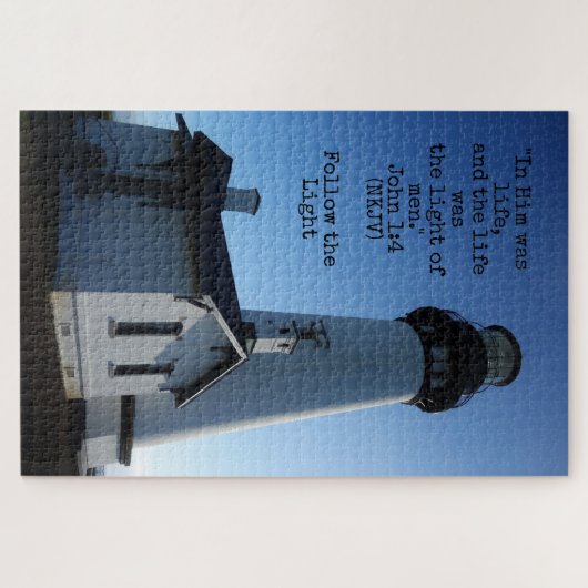 Uitdagend Christelijk vuurtoren John 1:4 Legpuzzel (Horizontaal)