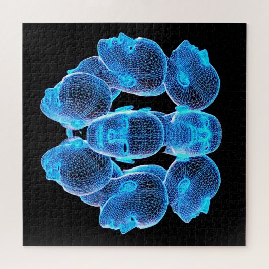 Uitdagende blauwe menselijke hoofden Holografische Legpuzzel (Horizontaal)