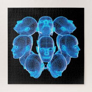 Uitdagende blauwe menselijke hoofden Holografische Legpuzzel