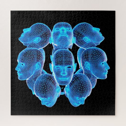 Uitdagende blauwe menselijke hoofden Holografische Legpuzzel (Verticaal)