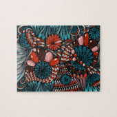 Uitdagende Zentangle turquoise en koraalrode abstr Legpuzzel (Horizontaal)
