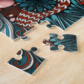 Uitdagende Zentangle turquoise en koraalrode abstr Legpuzzel (Zijkant)