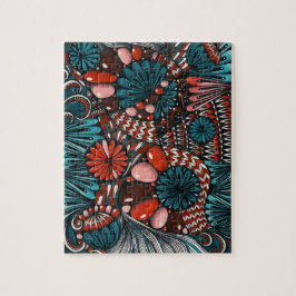 Uitdagende Zentangle turquoise en koraalrode abstr Legpuzzel