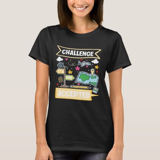 Uitdaging Aanvaarde Wereldreiziger T-shirt (Voorkant)