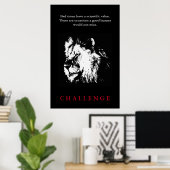 Uitdaging Inspirerend Citaat Zwart-wit leeuw Poster (Thuiskantoor)