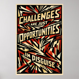 Uitdagingen Zijn Kansen Vintage Linocut Kunst Poster