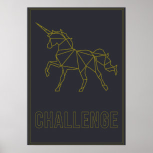 Uitdagingsbevestiging poster origami unicorn horse