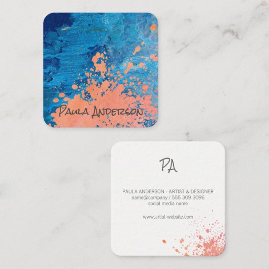 Uitdrukkende tekst | Manuscript Monogram Vierkante Visitekaartje (Voorkant / Achterkant)